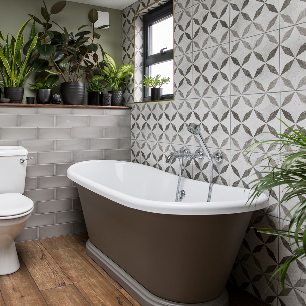 artificial plants in bathroom