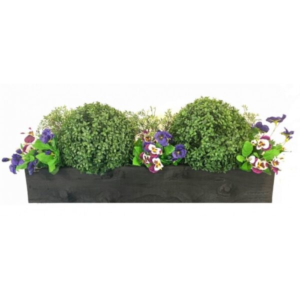 ARTIFICIAL BUXUS BALL & PANSY WINDOW BOX-Yellow & Cream-Natural