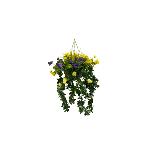 Artificial Pansy & Azelea Hanging Basket-Yellow