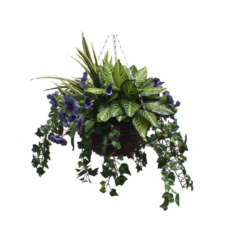 Artificial Pansy and Greenery Hanging Basket-Yellow