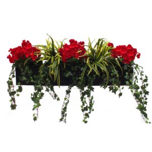 ARTIFICIAL GERANIUM AND DRACAENA WINDOW BOX-White-Natural