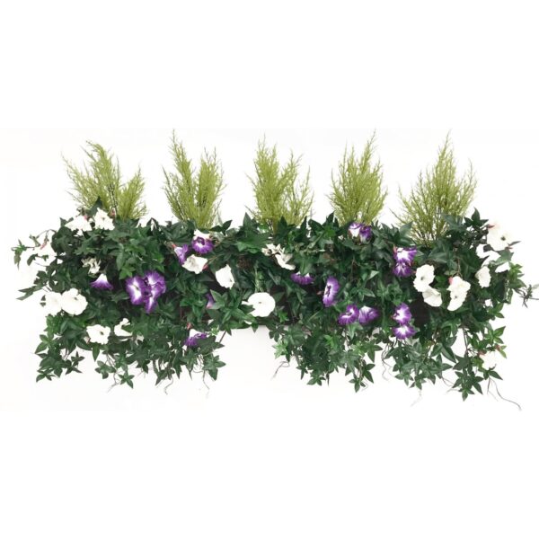 Artificial Conifer and Petunia Window Box-White-Natural