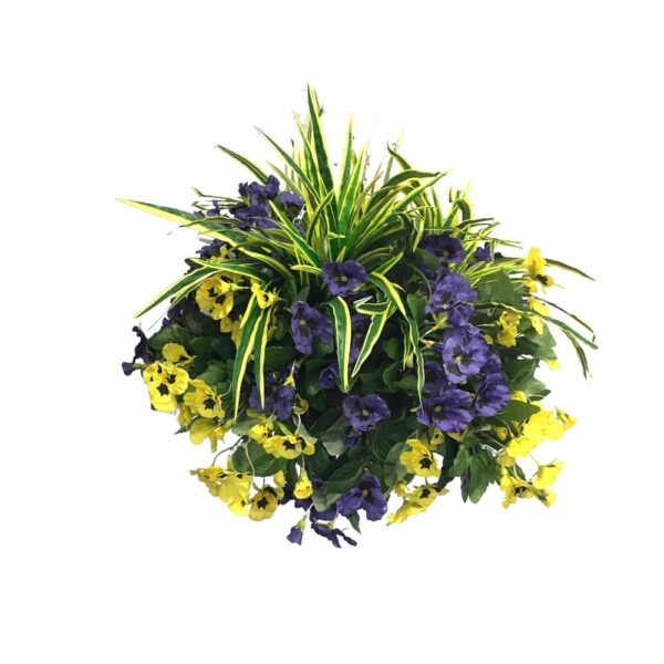 GIANT DELUXE PANSY ARTIFICIAL HANGING BASKET-Yellow