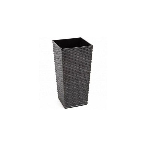 Tall Square Graphite Rattan Planter