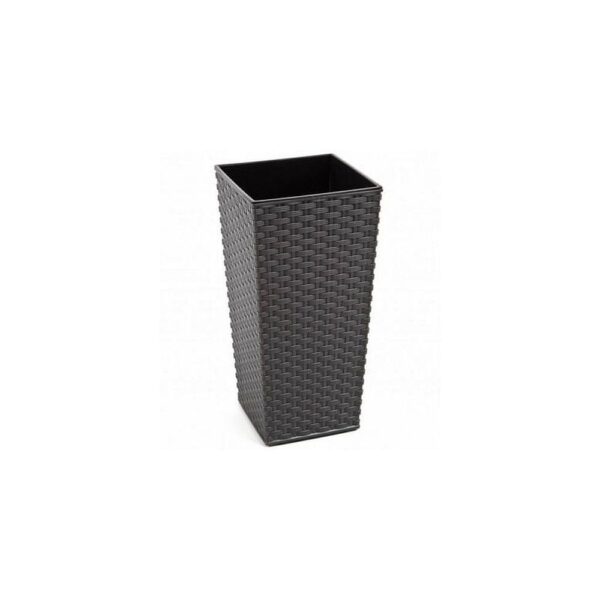 Tall Square Graphite Rattan Planter