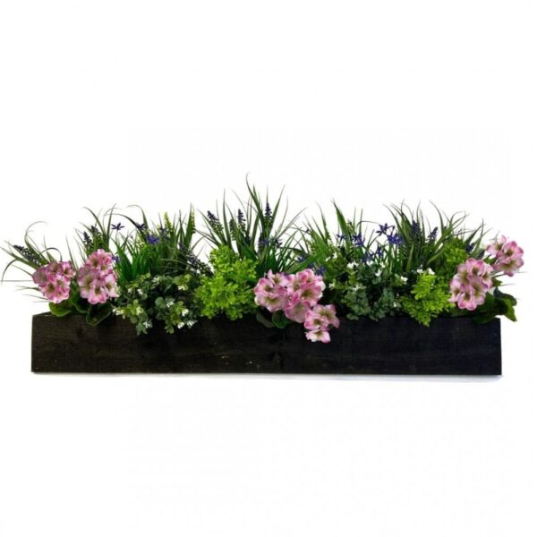 75cm Deluxe Grape Hyacinth and White Geranium Window Box - Natural Trough