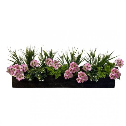 75cm White Grape Hyacinth and White Geranium Window Box - Natural Trough