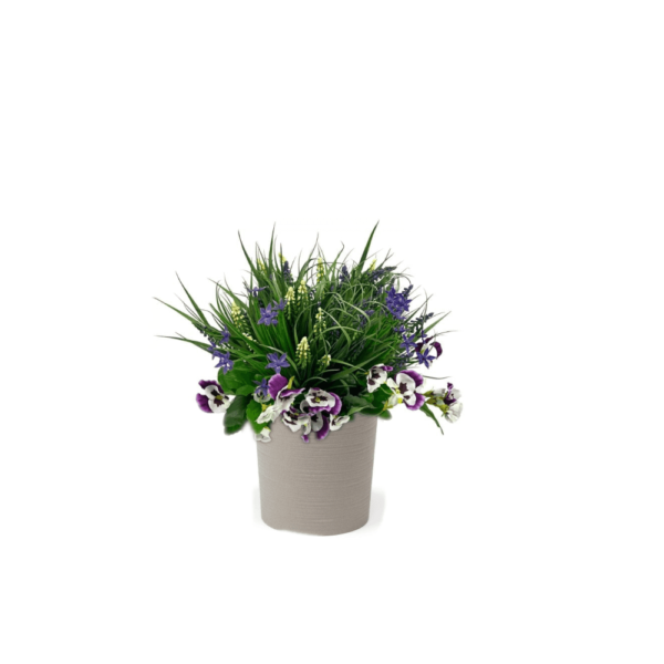 Artificial Pansy & Grape Hyacinth Pot- Purple