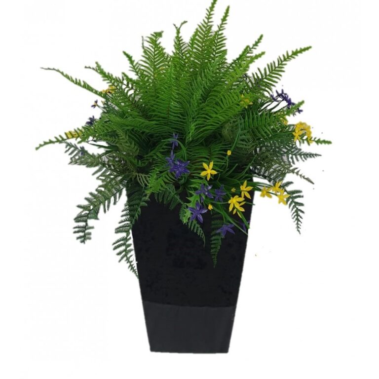 Artificial Flowering Fern Cubico Planter