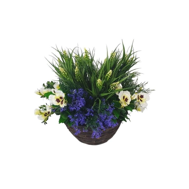 Artificial Pansy And Hyacinth Hanging Basket