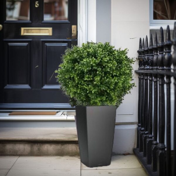 50cm Artificial UV Bushy Buxus Ball planted in Medium Lilia Black Planter