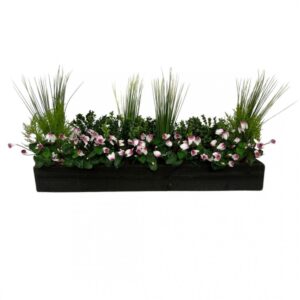 Boxwood & Cyclamen Window Box - Natural Box - 100cm-Pink