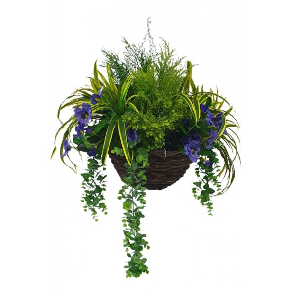 Artificial Luxe Pansy and Dracaena Grass Hanging Basket