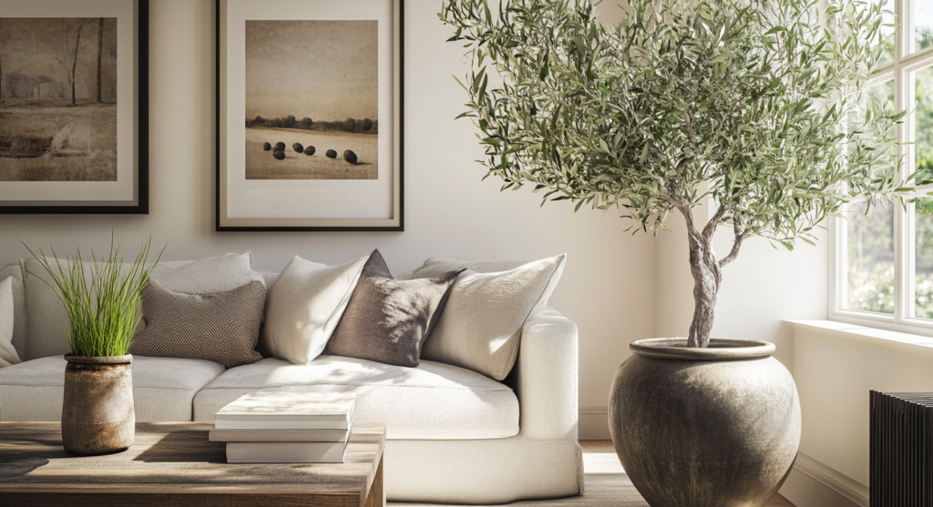 artificial olive tree in living room